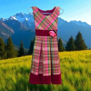 Jenny & Me Girls Sz 5 Pink Plaid Sleeveless Dress Bow Zip Tie Party Rose Wedding
